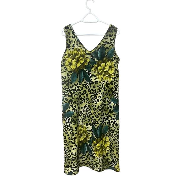 Vintage Adrian Karen Animal Print Floral Tropical Sleeveless Dress Size L - Picture 1 of 6